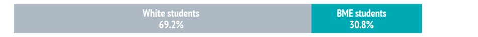 Bar chart showing: Oxford University - White students 69.2% and BME students 30.8%.