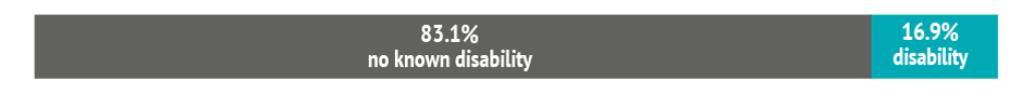 Bar chart showing: 83.1% no known disability and 16.9% disability.