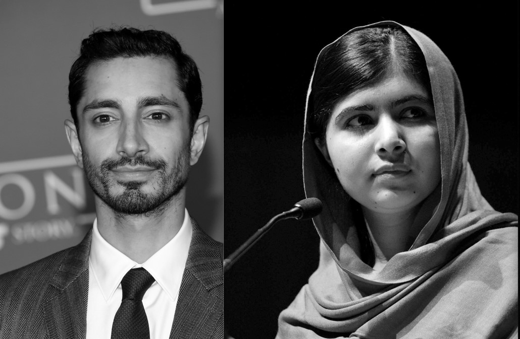 Black and white images of Riz Ahmed and Malala Yousafzai