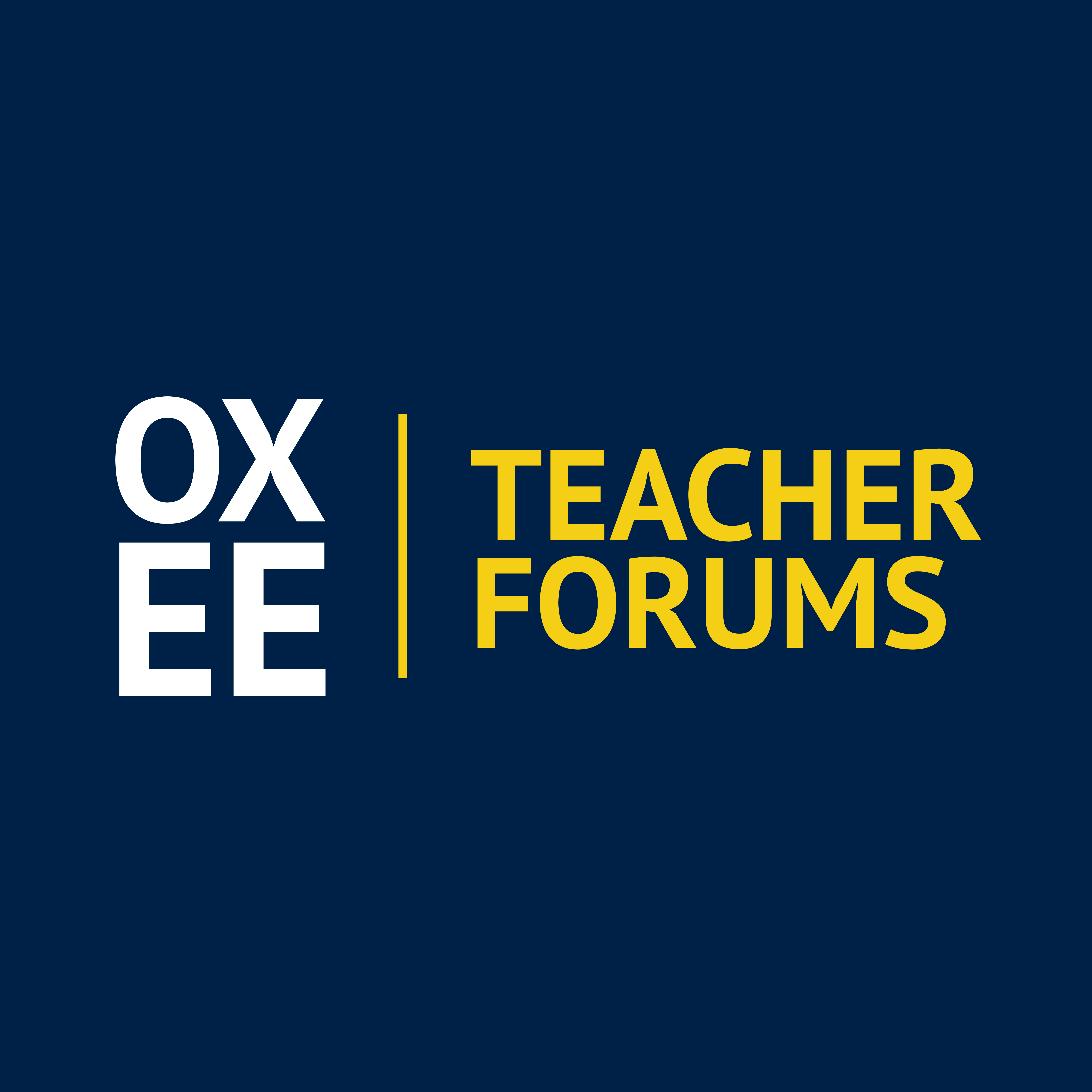 OXEE Teacher Forums text on navy background