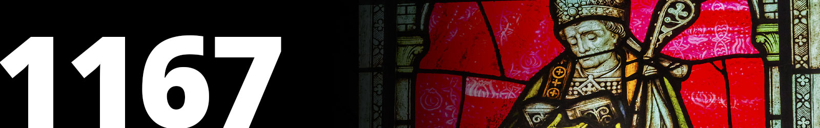 1167 header image for the History timeline depicting Thomas Becket, Archbishop of Canterbury stained glass window in the Chapter House at Westminster Abbey