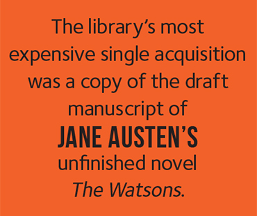The library's most expensive single acquisition was a copy of the draft manuscript of Jane Austen's unfinished novel The Watsons.