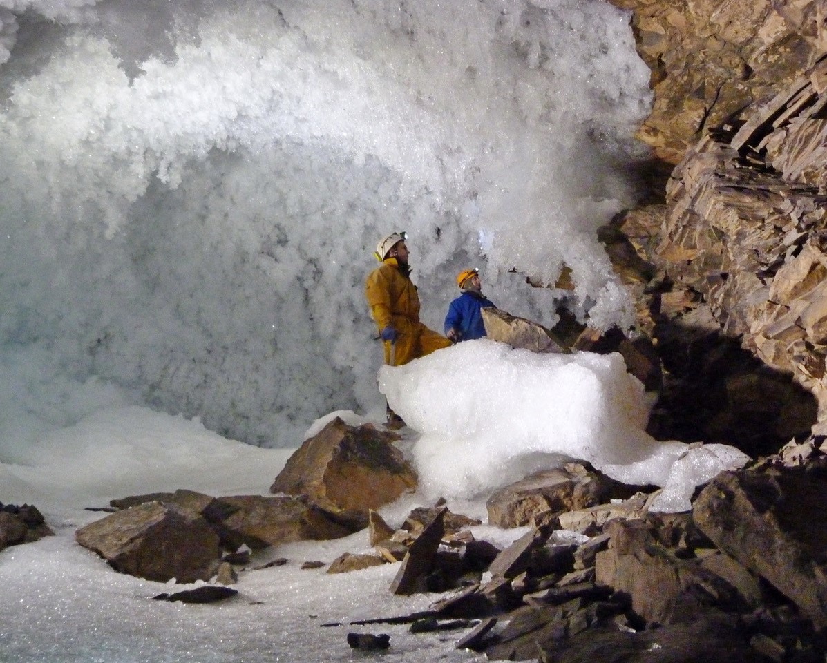 Siberian cave with researchers