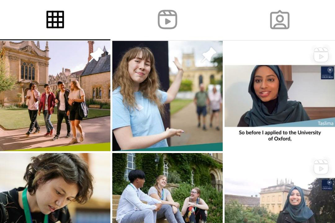A screenshot of the @studyatoxford Instagram page
