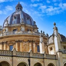 The Radcliffe Camera, a historical building with a domed roof.