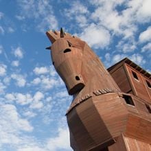 A wooden horse at Truva (Troy) in northwest Anatolia, in what is now Turkey