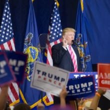 Donald J. Trump speaks at his campaign political rally.