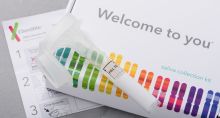 23andMe personal genetic test saliva collection kit, with tube, box and instructions