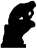 Black and white silhouette of a person, chin rested on their hand, thinking