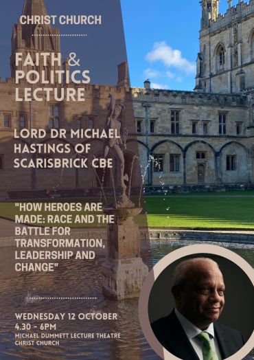 Image of the poster for the Faith and Politics Lecture at Christ Church