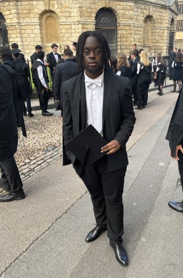 Lloyd outside the Sheldonian, where new students take part in the matriculation ceremony