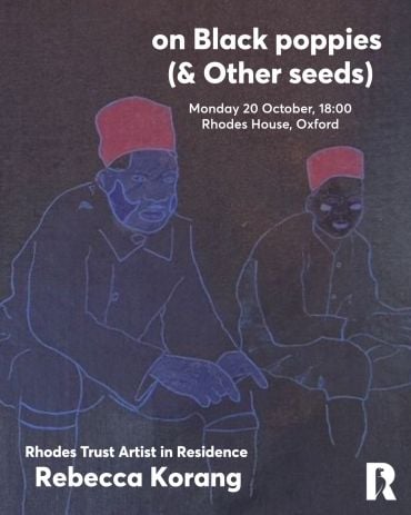 Exhibition launch event poster featuring artwork by Rebecca Korang