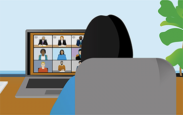 illustration of person sitting in front of computer