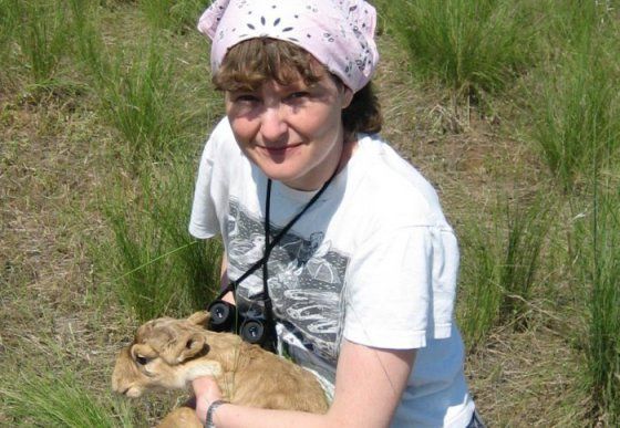 Professor Milner-Gulland pictured conducting field research, with a saiga antelope.