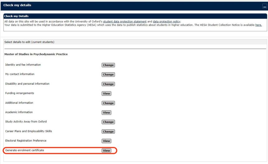 Screenshot of the check my details page showing link for enrolment
