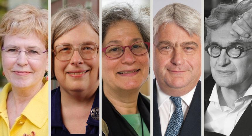 Head and shoulders images of Dr Jane Lubchenco; Professor Theda Skocpol; Professor Susan Solomon; Bernard Taylor; Wim Wenders