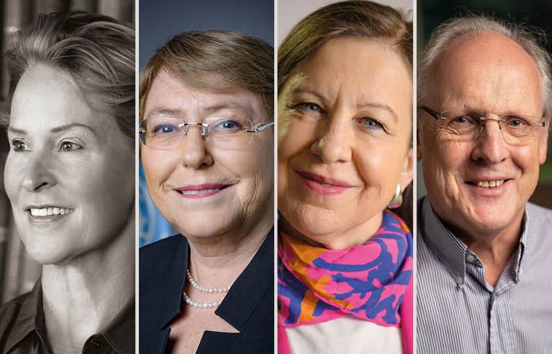 Head and shoulders image of Professor Frances Arnold; Michelle Bachelet; Lyse Doucet; Professor Stephen Furber