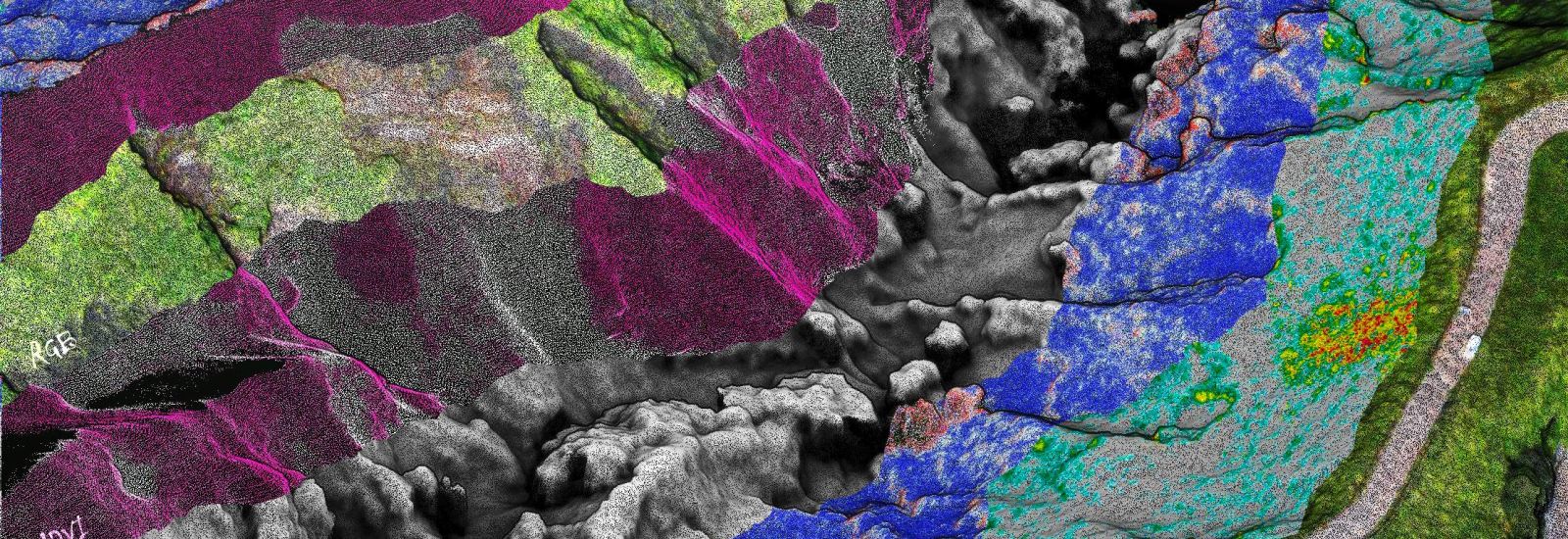 Digital image of landscape with coloured overlays