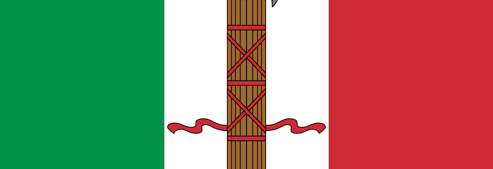 The Italian flag, combined centrally with the Fascia of Fascism 