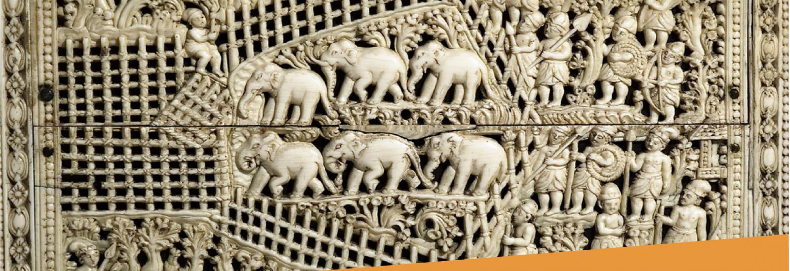 Ivory carving in the Ashmolean Museum showing men and elephants.