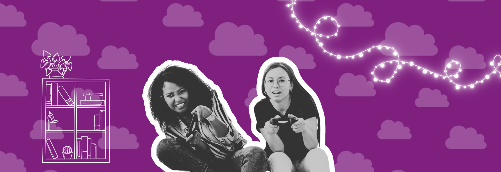 Two girls relaxing playing video games