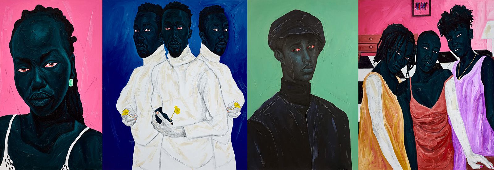 Paintings from 'My Complexion', an art exhibition by Annan Affotey at St Hugh's.
