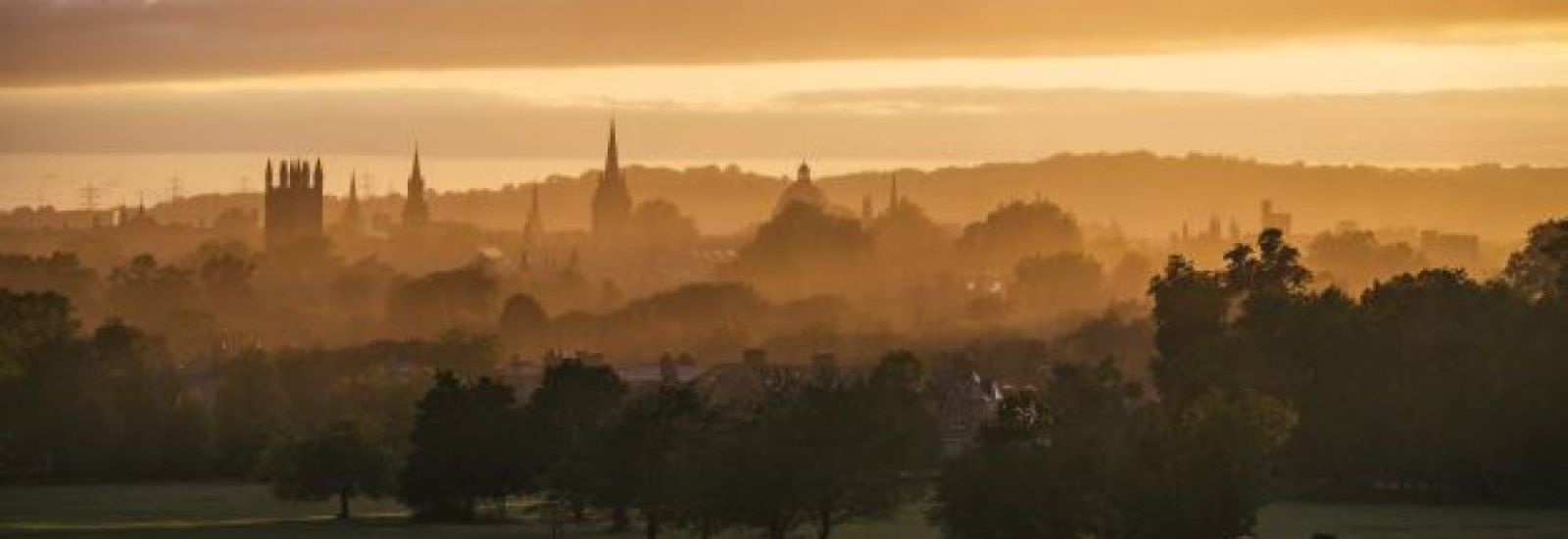 Oxford skyline in sunset.