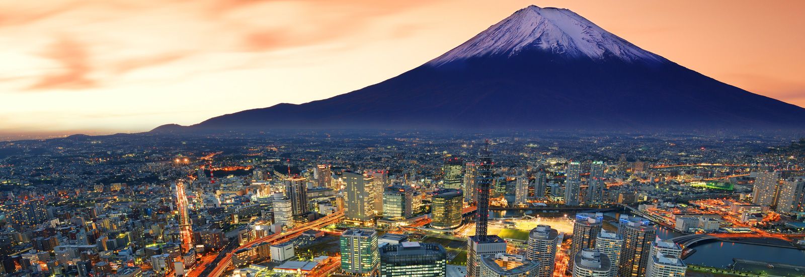 Mount Fuji and the city of Yokohama.