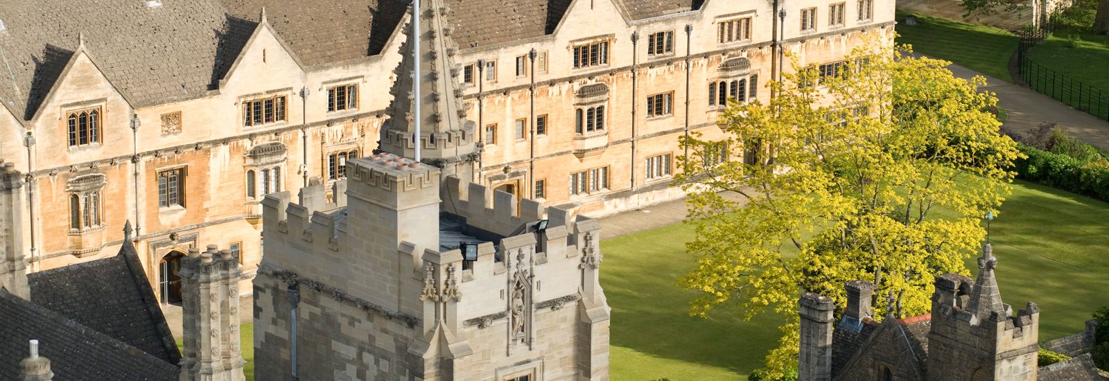 Quad and buildings in Magdalen College from above