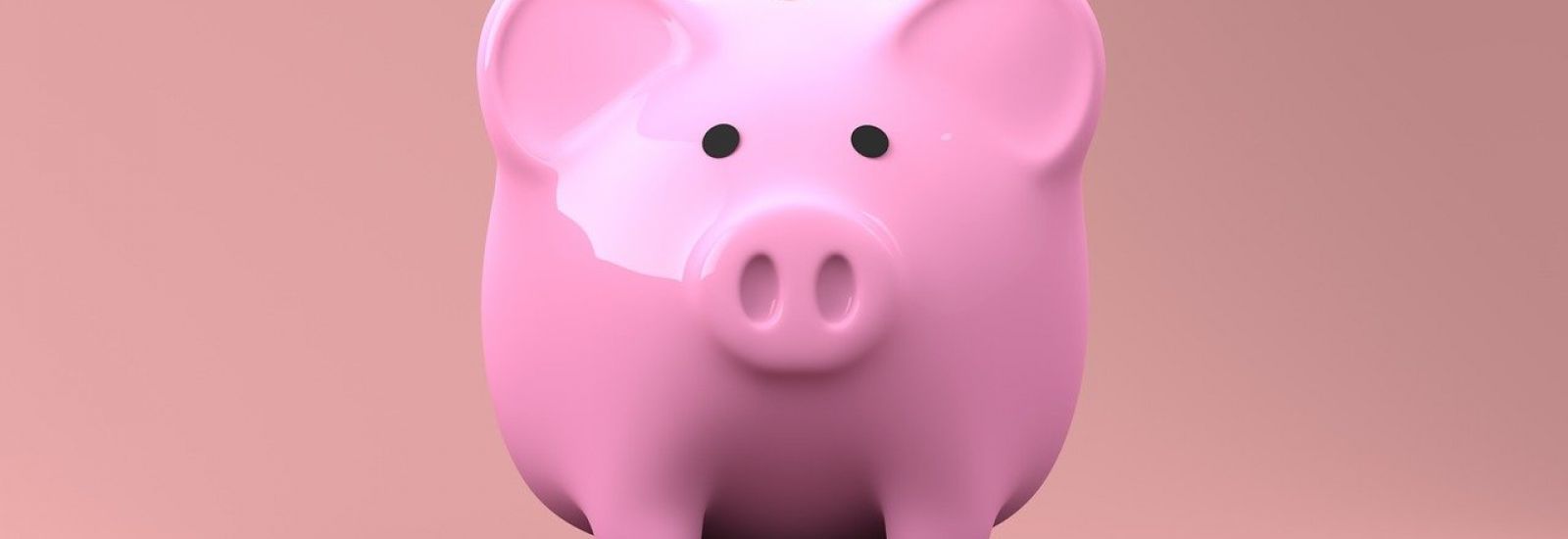 Picture of a pink piggy bank against pink background. 