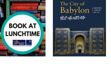 Image of the Book at Lunchtime logo and The City of Babylon book cover