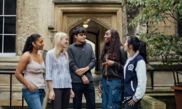 Group of students in the grounds of Brasenose College