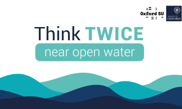 Water waves with text 'Think TWICE near open water'
