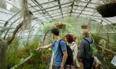 students inside a greenhouse