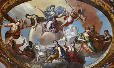 Gerard Lanscroon's ceiling painting in the Blue Drawing Room at Powis Castle and Garden, Powys.