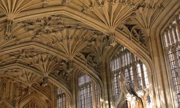 The vaulted ceiling in the Divinity School