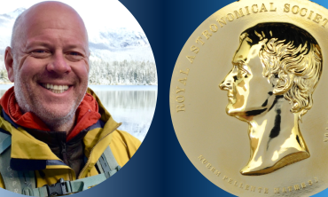 A composite image containing two circles. One circle contains a portrait photograph of Professor Mike Kendall, a middle-aged man with a bald head. The other contains an image of a golden shiny Medal. 
