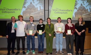 The Vice-Chancellor, Professor Irene Tracey (centre), with members of The Vice-Chancellor's Colloquium programme team and students from the winning project
