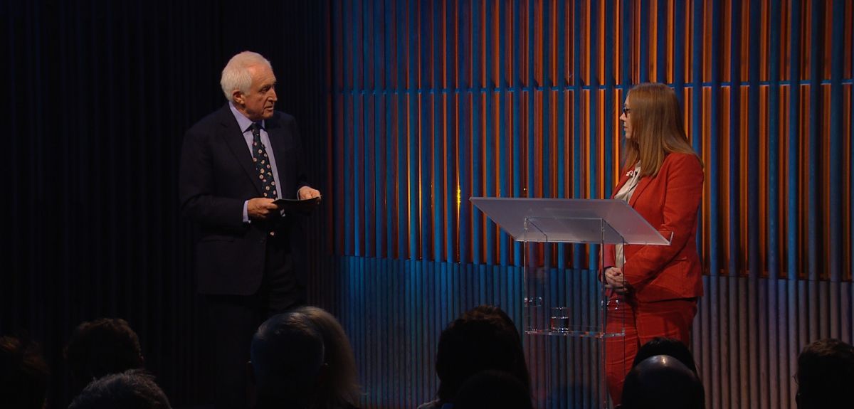 Photo | David Dimbleby and Prof. Dame Sarah Gilbert on stage at the 44th Dimbleby Lecture