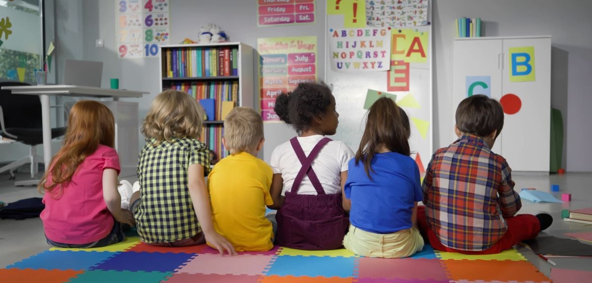 Row of schoolchildren