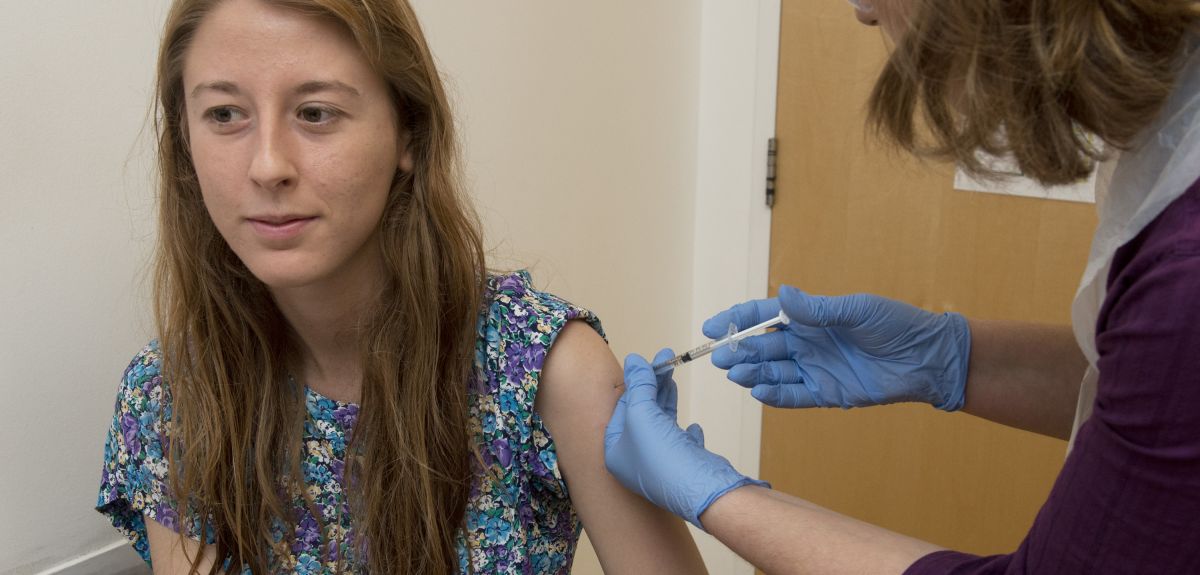 A volunteer receives the Ebola vaccine as part of a trial at Oxford University