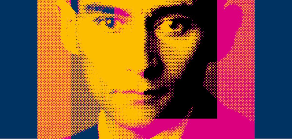 Close image of Kafka's face, graphically stylised to match post image