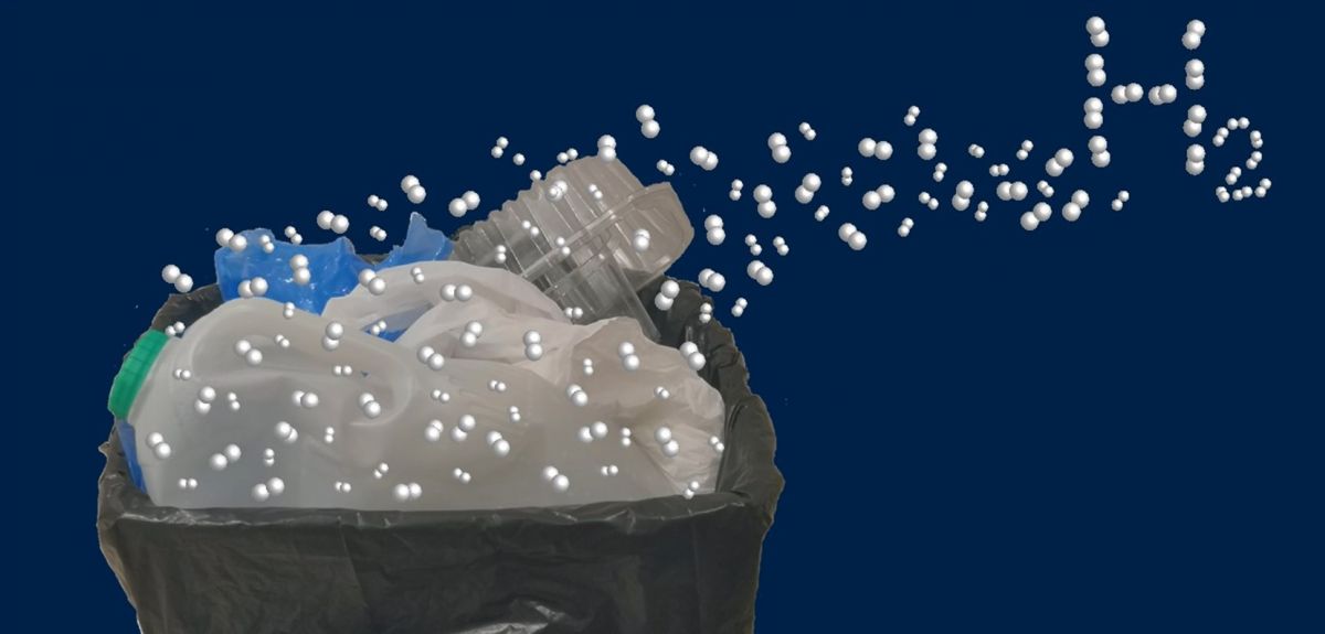 Graphical illustration of transformation of plastic to hydrogen