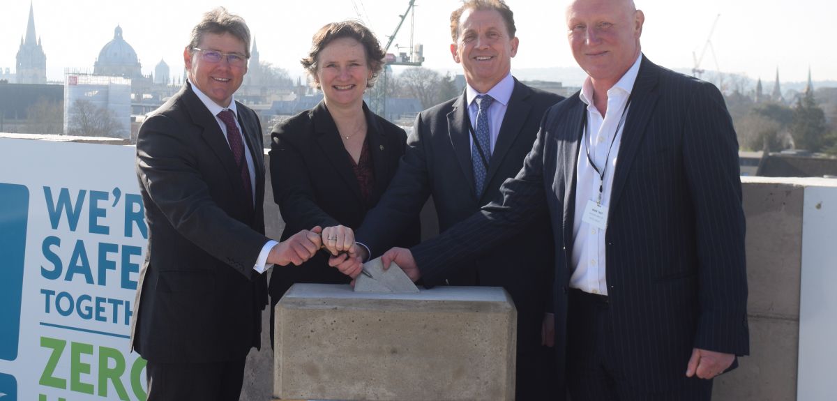 From left to right - Andy Wates, Director of Wates Group; Prof Irene Tracey, Vice-Chancellor of the University of Oxford; Sir Nigel Wilson, Group Executive of Legal and General; and Mark Tant, Managing Director for Wates 