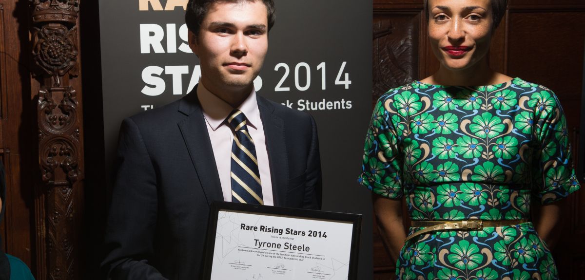 Oxford undergraduate Tyrone Steele received an award presented by the novelist Zadie Smith.