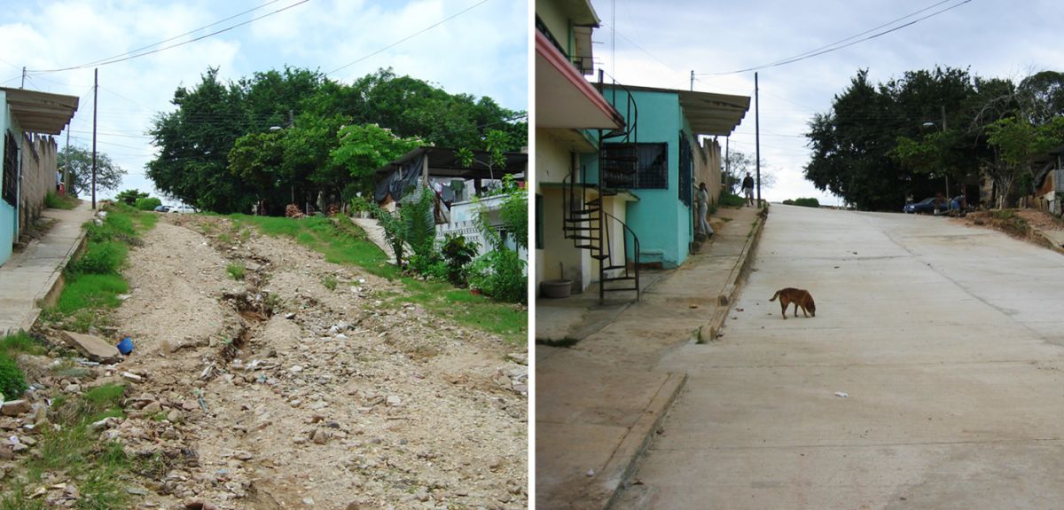Before and after a new road was built in the Mexican neighbourhood studied.