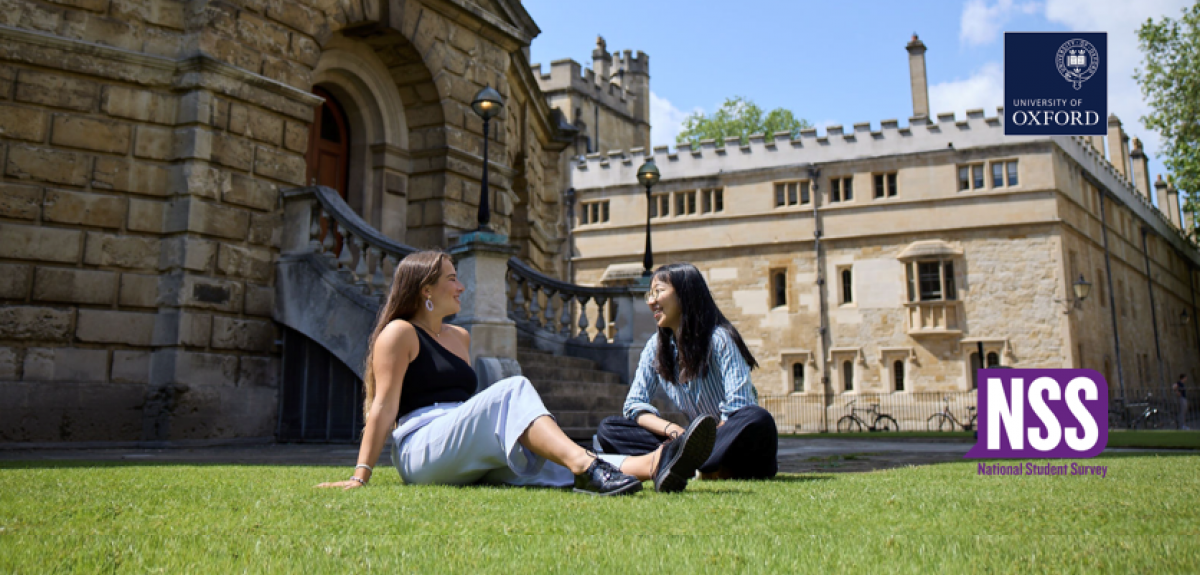 two students sitting in front of the radcliffe camera. Credits: Ian Wallman, University of Oxford