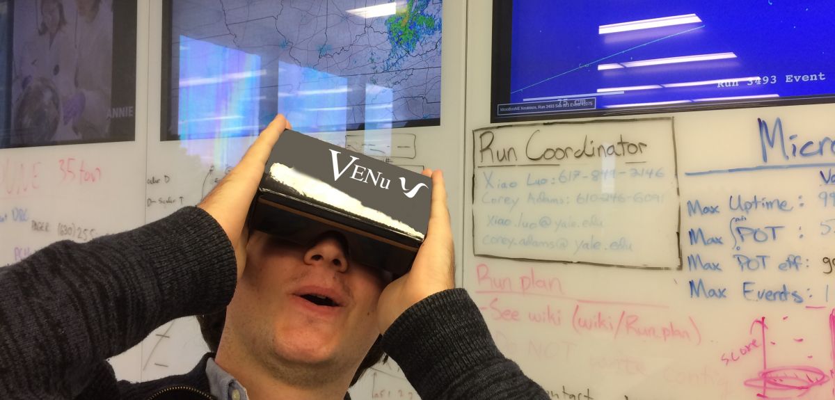 A 3D platform, VENu works with Google Cardboard and is designed to exhibit both virtual and augmented reality features. The personal virtual reality viewer allows users to understand the many complexities and intricacies of the Microboone experiment and t