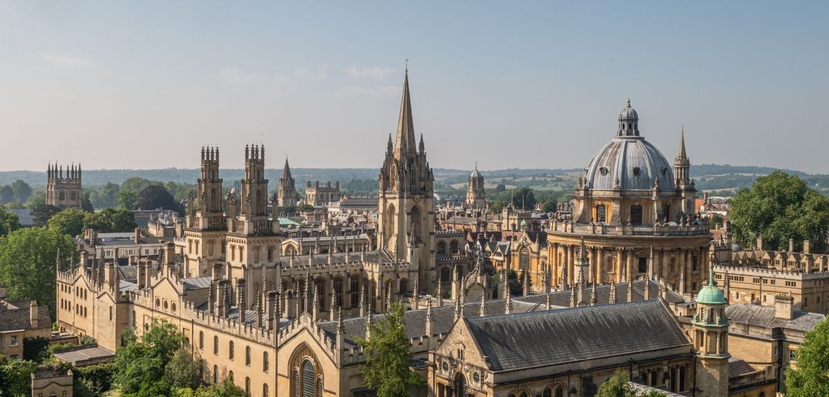 A photograph of the city of Oxford's skyline, with a view of the Radcliffe Camera