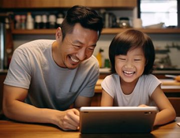 Parent and child with iPad